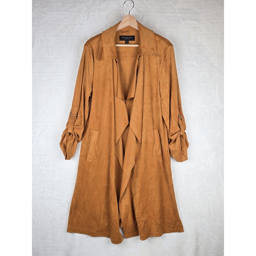 Marc New York Andrew Marc Faux Suede Duster Jacket Womens L Cognac Tan Waterfall